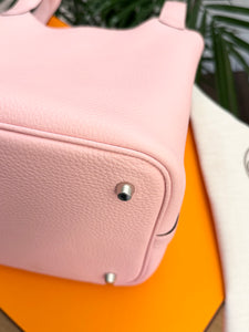 HERMES 2024 Clemence Picotin Lock 22 Palladium Hardware in Rose Sakura