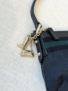 GUCCI GG Monogram Canvas Charm Web Pochette / Black