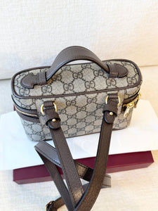 ✨NEW✨GUCCI Ophidia Leather-Trimmed Coated-Canvas Small Vanity Bag / Beige