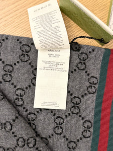 GUCCI 2024 Unisex Wool Tricot GG Monogram Web Solange Scarf in Black/Grey