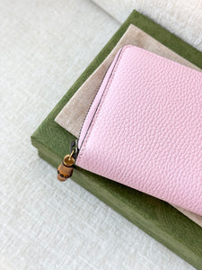 GUCCI Double G Zip Around Long Wallet with Bamboo / Pink