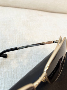 CHANEL Rectangular Metal Sunglasses / Gold Gray Gradient