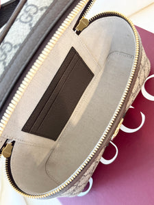 ✨NEW✨GUCCI Ophidia Leather-Trimmed Coated-Canvas Small Vanity Bag / Beige