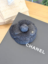 Load image into Gallery viewer, CHANEL Tweed Fabric Camellia Pin Brooch in Black
