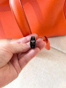 HERMES Clemence Leather Victoria 36 Bag / Orange Poppy / Palladium Hardware