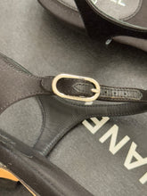 Load image into Gallery viewer, CHANEL Interlocking CC Logo Satin T-strap Sandals in Black
