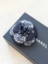 Load image into Gallery viewer, CHANEL Tweed Fabric Camellia Pin Brooch / Blue
