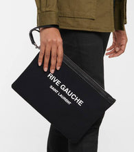 Load image into Gallery viewer, SAINT LAURENT Rive Gauche Linen Canvas Wristlet Pouch in Black
