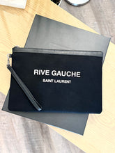 Load image into Gallery viewer, SAINT LAURENT Rive Gauche Linen Canvas Wristlet Pouch in Black
