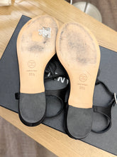 Load image into Gallery viewer, CHANEL Interlocking CC Logo Satin T-strap Sandals in Black
