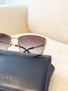CHANEL Rectangular Metal Sunglasses / Gold Gray Gradient