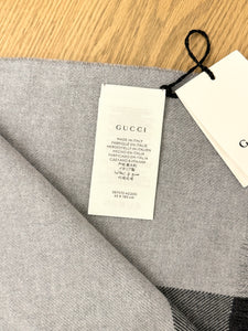 GUCCI Unisex Wool GG Monogram Jacquard Knit Scarf in Grey