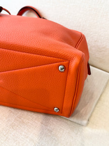 HERMES Clemence Leather Victoria 36 Bag / Orange Poppy / Palladium Hardware