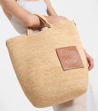 Load image into Gallery viewer, [SOLD] LOEWE Slit Large Raffia and Calfskin Tote Bag - Natural/Tan
