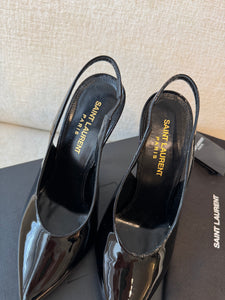 SAINT LAURENT Patent Leather Vernice Grupy 110 Slingback Pumps / Black / 37 EU