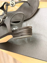 Load image into Gallery viewer, CHANEL Interlocking CC Logo Satin T-strap Sandals in Black
