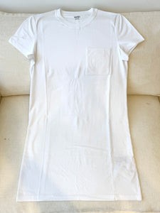 HERMES Embroidered Pocket Straight Dress in Plain Cotton Jersey / Blanc / EU36 Co
