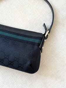 GUCCI GG Monogram Canvas Charm Web Pochette / Black