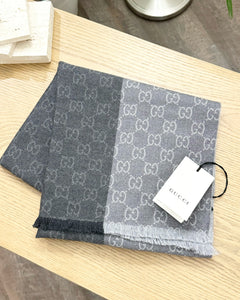 GUCCI Unisex Wool GG Monogram Jacquard Knit Scarf in Grey