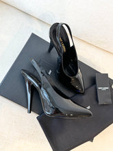 Load image into Gallery viewer, SAINT LAURENT Patent Leather Vernice Grupy 110 Slingback Pumps / Black / 37 EU
