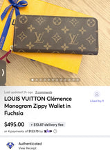 Load image into Gallery viewer, LOUIS VUITTON Clémence Monogram Zippy Wallet in Fuchsia
