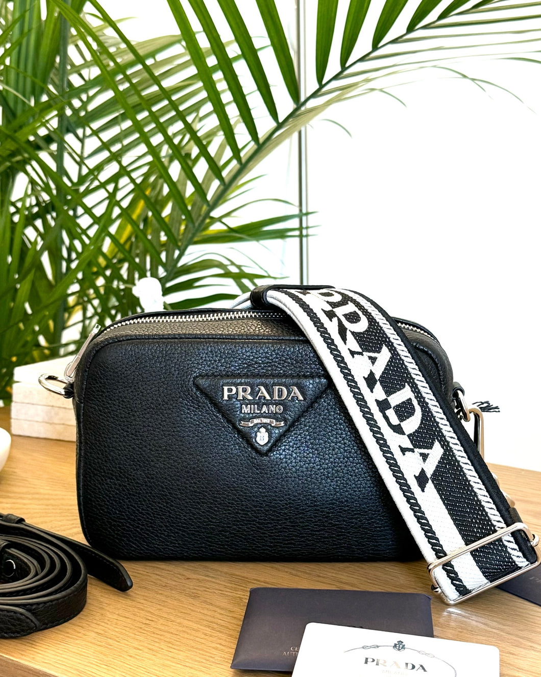 [SOLD] PRADA Logo-Plaque Small Leather Crossbody Bag in Black