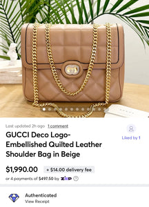 GUCCI Deco Logo-Embellished Quilted Leather Shoulder Bag in Beige