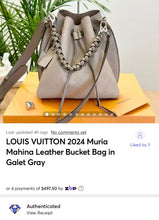 Load image into Gallery viewer, LOUIS VUITTON 2024 Muria Mahina Leather Bucket Bag in Galet Gray
