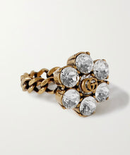 Load image into Gallery viewer, GUCCI Double G Ring With Clear Crystals - Gold - Size 6
