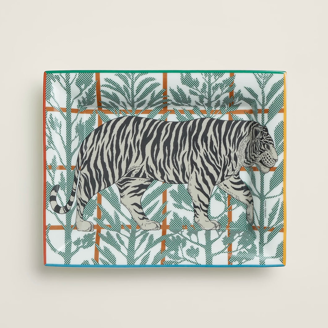 HERMES Tigre Altai Porcelain Change Tray / Marine / Vert Menth