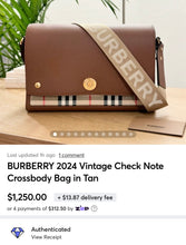 Load image into Gallery viewer, [SOLD]BURBERRY 2024 Vintage Check Note Crossbody Bag in Tan

