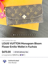 Load image into Gallery viewer, LOUIS VUITTON Monogram Bloom Flower Emilie Wallet in Fuchsia
