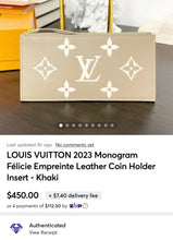 Load image into Gallery viewer, LOUIS VUITTON 2023 Monogram Félicie Empreinte Leather Coin Holder Insert - Khaki
