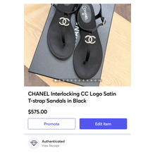 Load image into Gallery viewer, CHANEL Interlocking CC Logo Satin T-strap Sandals in Black
