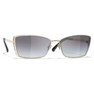CHANEL Rectangular Metal Sunglasses / Gold Gray Gradient