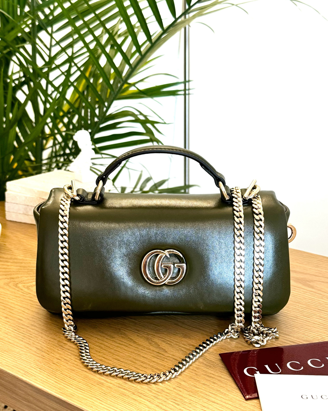 [SOLD] GUCCI GG Milano Mini Leather Top Handle Bag in Dark Olive