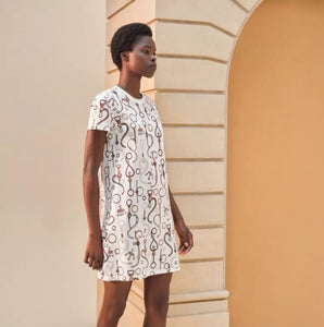 HERMES 2024 “Panoplie Tout Cuir” Cotton Straight Dress / Blanc Naturel / EU 34