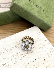 Load image into Gallery viewer, GUCCI Double G Ring With Clear Crystals - Gold - Size 6
