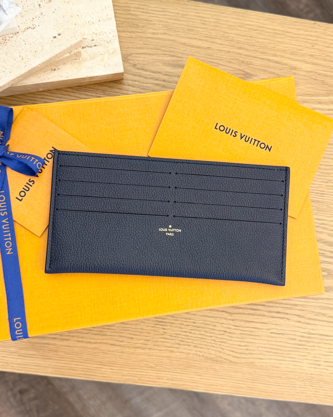 LOUIS VUITTON 2024 Empreinte Leather Credit Card Holder in Navy